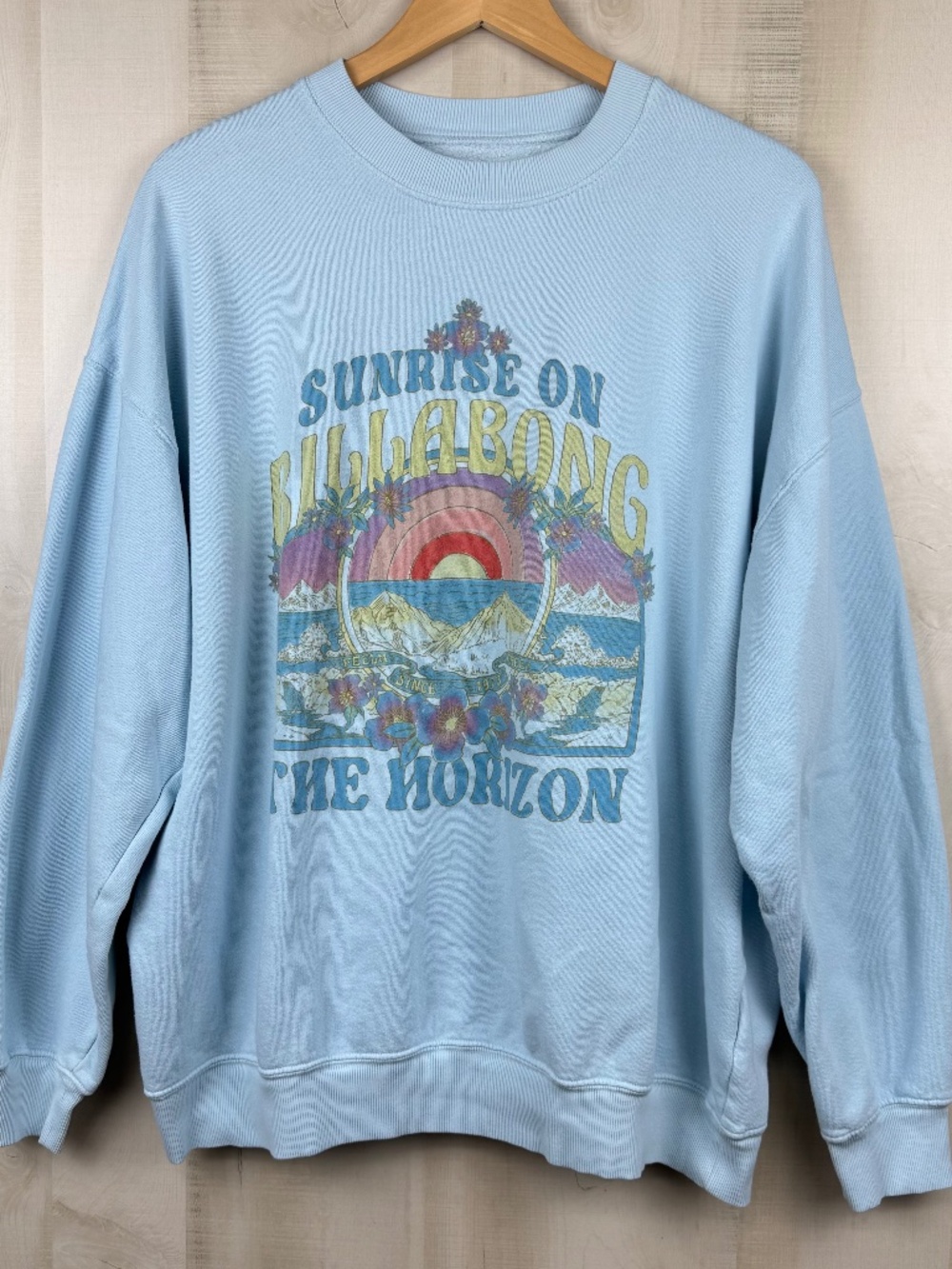 Billabong Womens Retro Sunrise On The Horizon Baby Blue Fleece Sweatshirt Large